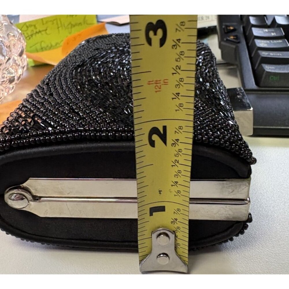 BCBG Maxazria Black Beaded Clutch Purse Handbag Hot Pink Lining Chrome Trim - Picture 3 of 9